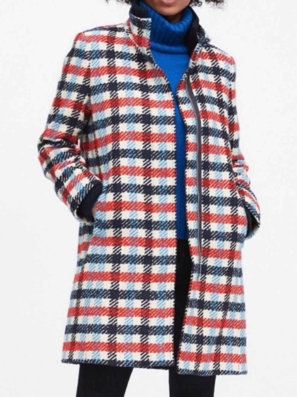 Banana Republic Plaid Coat in Red, Navy & Cream